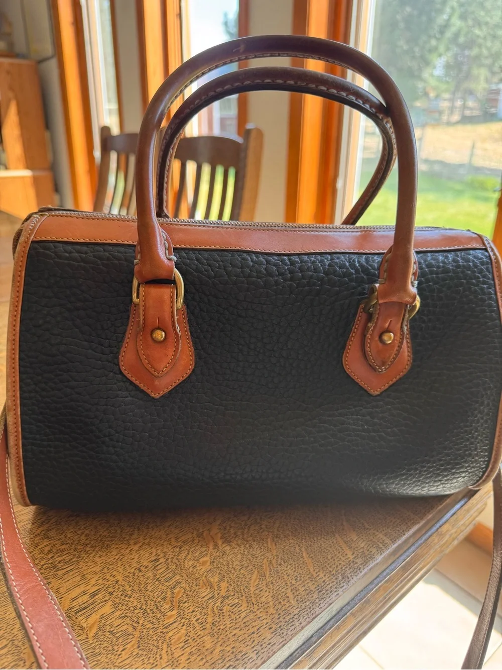 Dooney & Bourke Black and Brown Pebbled Leather Satchel
